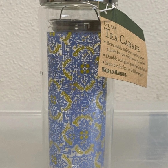 NWT Double Wall Glass Bottle Tea Infuser Flowers 300ml Travel Size World Market - Picture 2 of 7